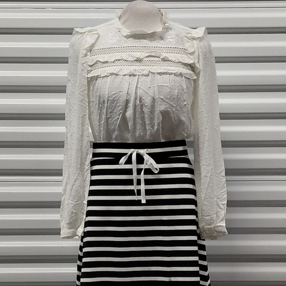 Kate Spade Women Blouse XS Off White Swiss Dot Ruffle Romantic Boho Cottage Top